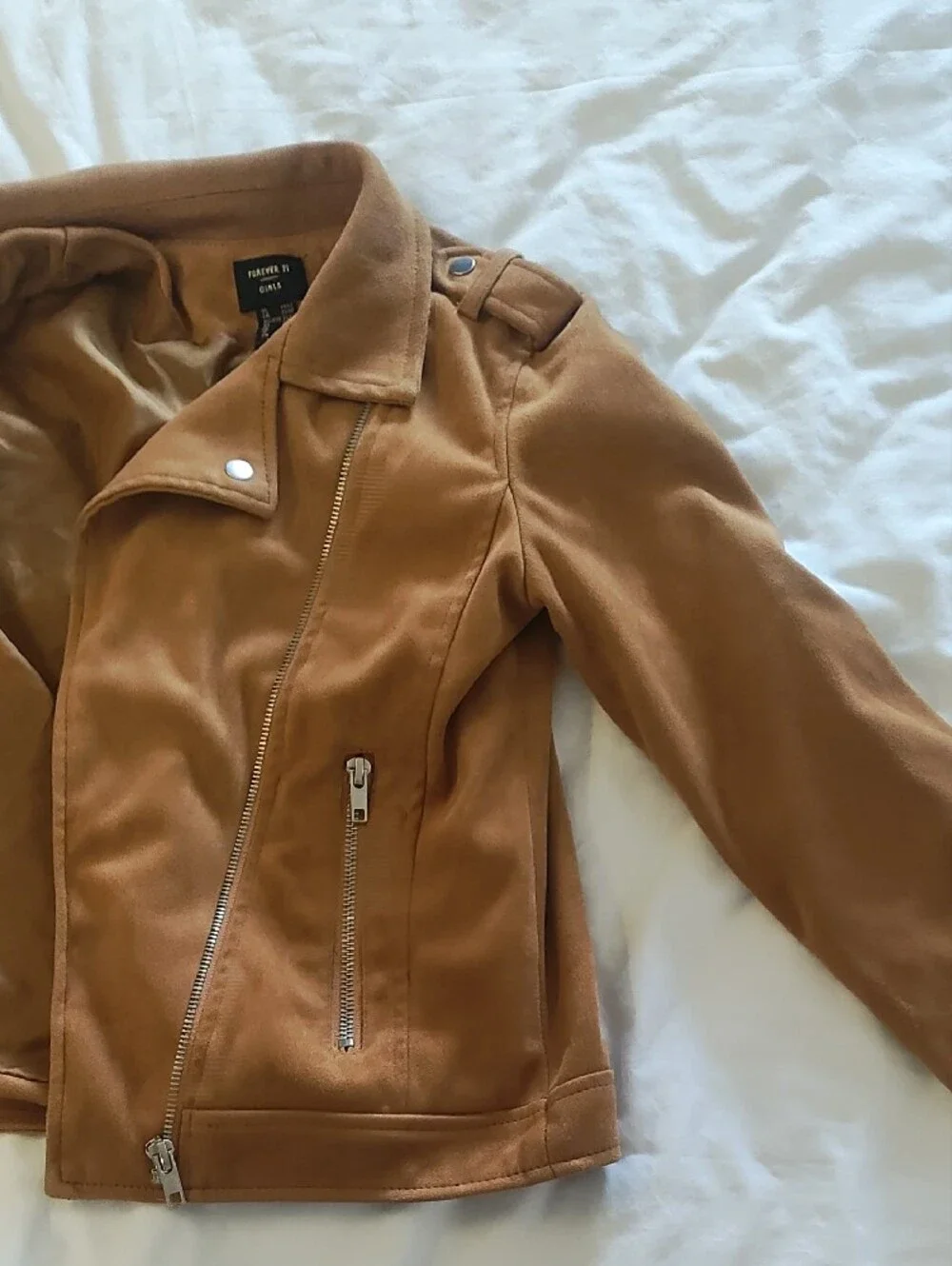 Forever 21 Tan Suede-Look Moto Jacket